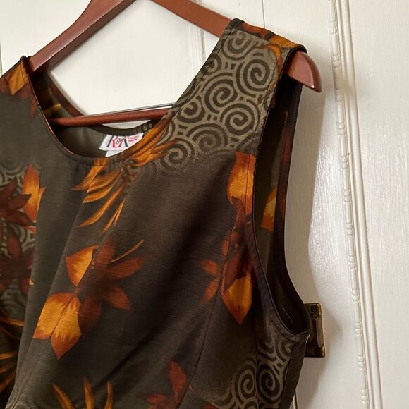 R&K Vintage Shift Brown Floral Size 20 Round Neck Summer Casual Maxi Sun Dress - Picture 4 of 5